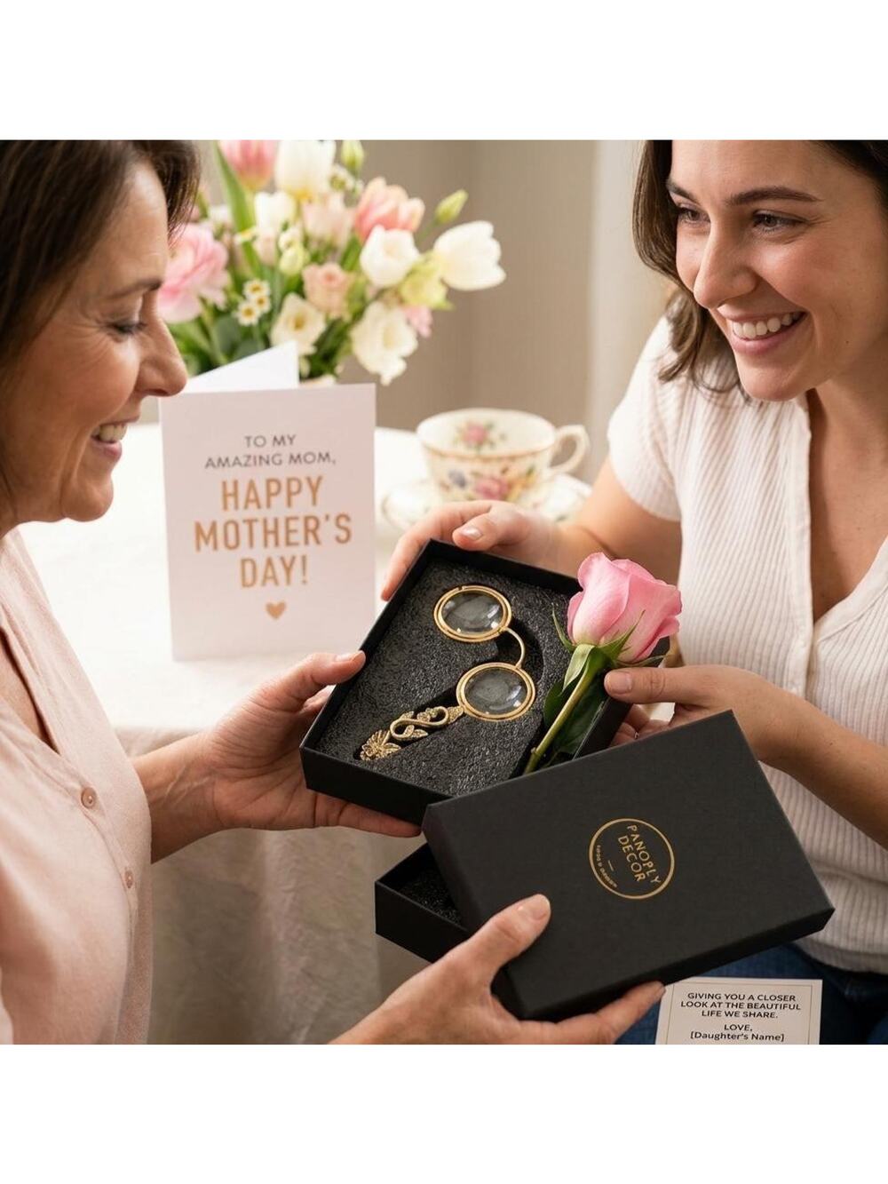Brass Floral Magnifying Glass | Antique Double Lens Loupe, Gift Box